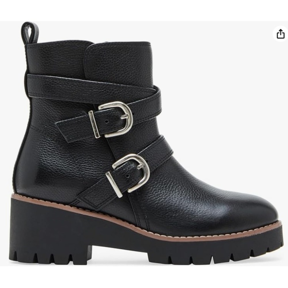 Blondo Dazie Black Tumbled Leather‎ Waterproof Buckle Lug Ankle Boots 8.5M NEW